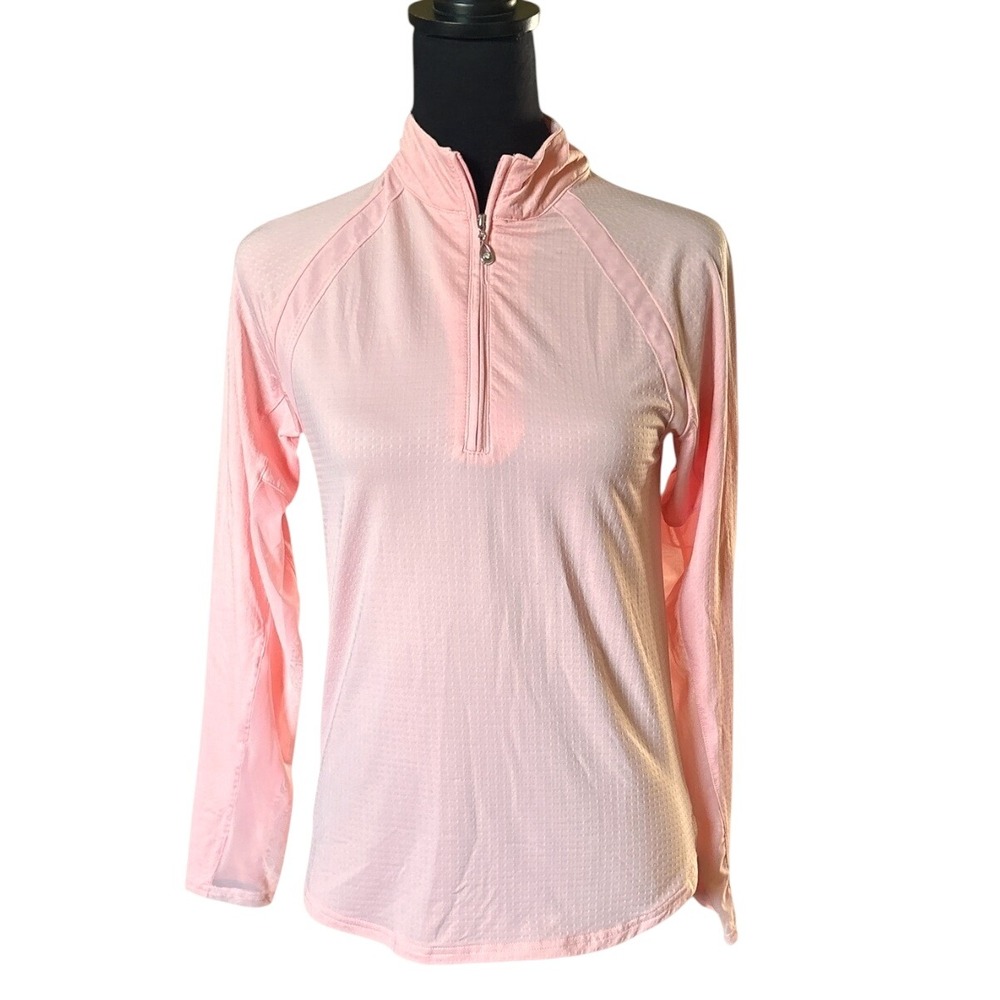 SanSoleil SolTek Peach 1/4 Zip Mock Neck Sun Shirt, XS, UV 50 Protection